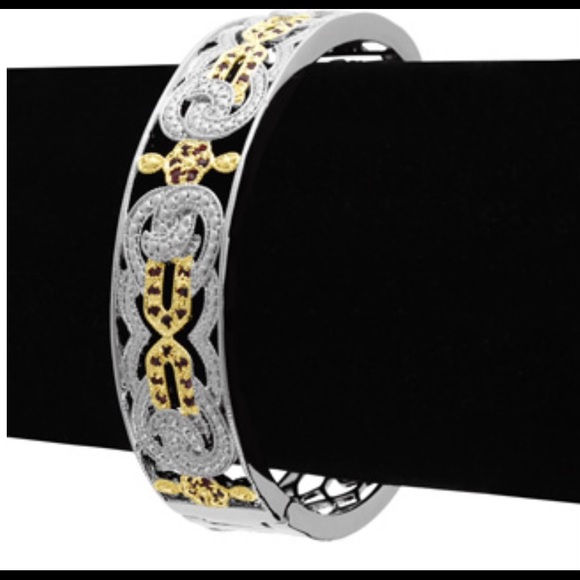 GENUINE RUBY NWOT 🥰🔥two-toneFiligree 1 Carat Ruby Bangle Bracelet (NEW) - Picture 1 of 7